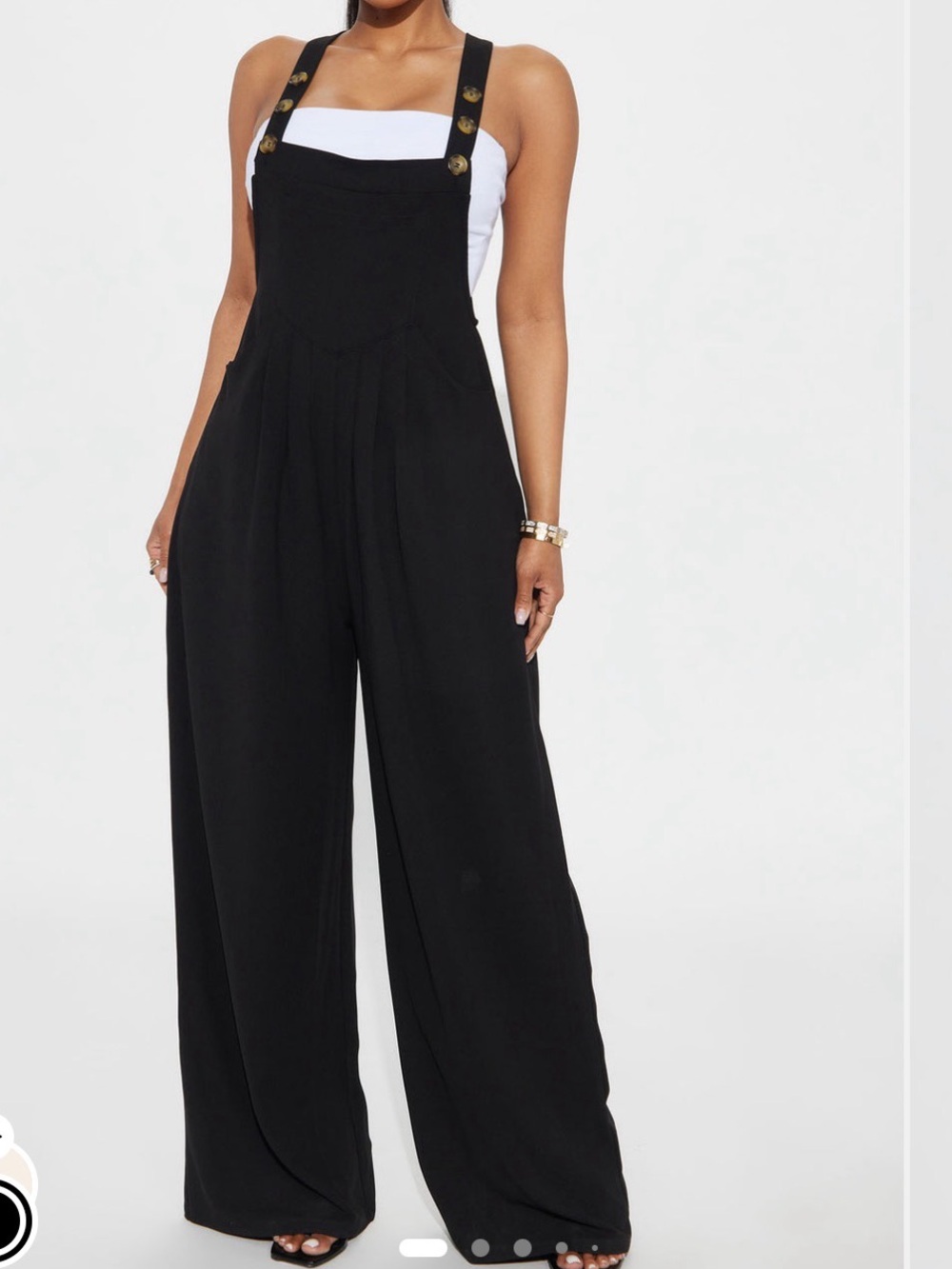 Fashion Nova Black Wide-Leg Overall Jumpsuit with Button Straps